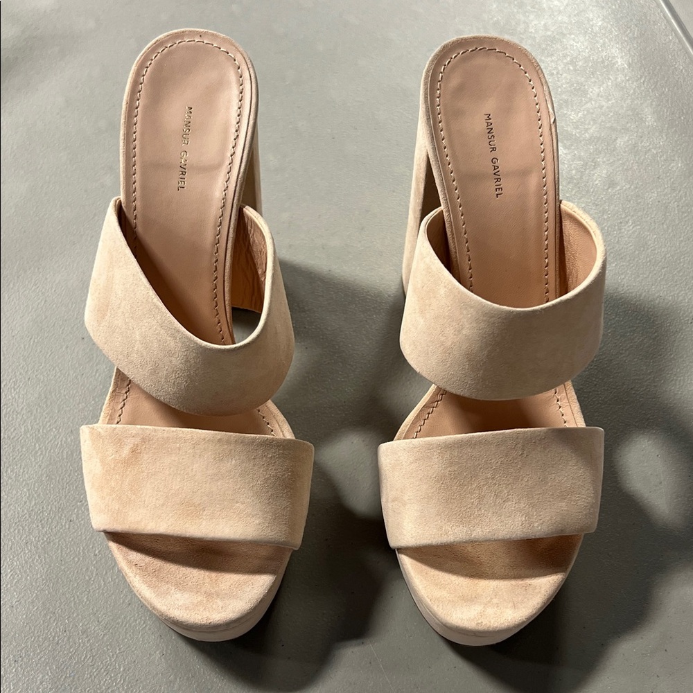 Mansur Gavriel Beige Suede Mules